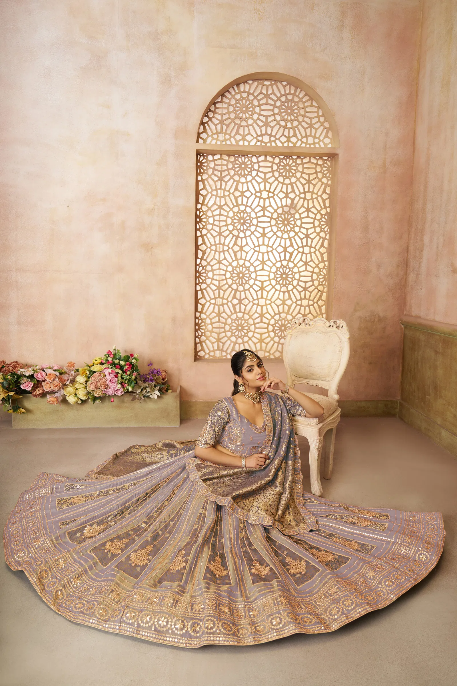 Kf 61 Onion Net And Tissue Bridal Lehenga Wholesale Market In Surat With Price